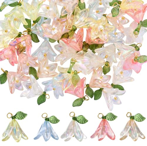 COGCHARGER Acrylic Flower Charms for Jewellery Making, 60Pcs
