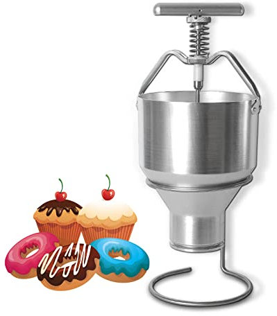 Batter Dispenser Manual Donut Depositor with Stand, Doughnut Maker Dropper Plunger Dough Batter Dispenser Hopper with 6 Thicknesses Adjustment for Home & Commercial Use