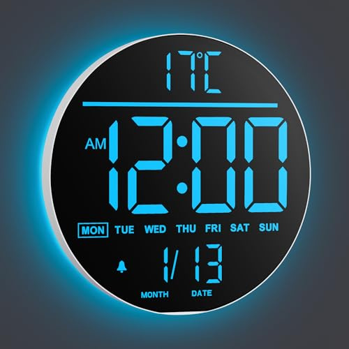 Maxstar Orologio da Parete Digitale 10 con Telecomando, 8 Colori RGB, Display LED Grande, Luminosità Auto, Ora Legale, Temperatura, Sveglia - Nero per Soggiorno, Camera, Cucina