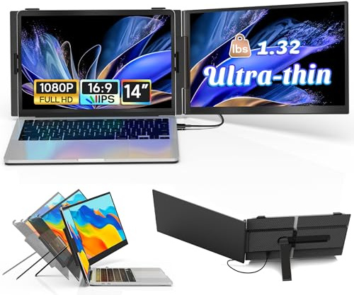 Livelect-m 14 Laptop Monitor Erweiterung Ultra-dünn, Ultra-Leichter Tragbarer Dual Laptop Screen Extender mit Lautsprechern, 1080P FHD, Plug&Play, HDMI/USB-A/Typ-C für Laptops mit Wins/Mac/Android