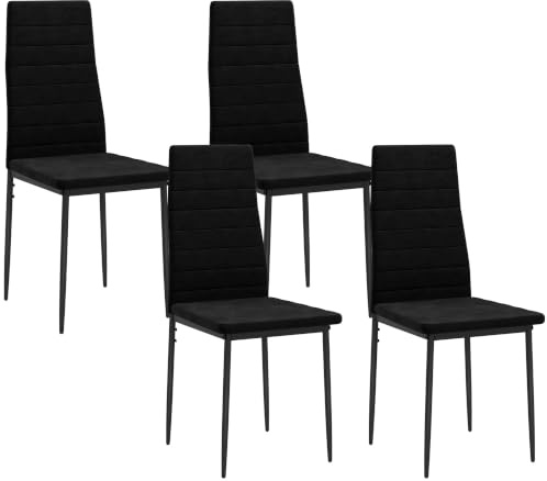 HOMCOM Esszimmerstühle 4er-Set mit Rückenlehne Samtoptik Sessel Schwarz | Küchenstuhl, Armlose Stühle, Polsterstuhl mit Metallbeine, für Esszimmer, Wohnzimmer