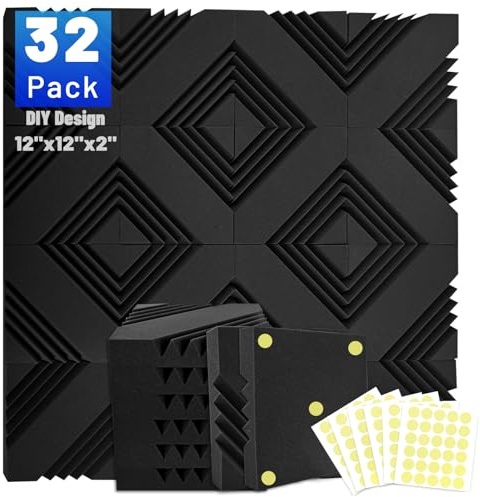 32 Pack Sound Proofing Panels, 2 X 12 X 12Acoustic Wall Panels, Sound Absorbing Panels, Sound Proof Foam Panels, Sound Panels Noise Reducing for Studio, Home, Office, with Double Sided Tape