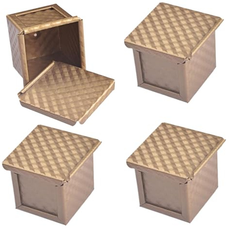 Pullman Loaf Pan with Lid 4Pcs Cube Bread Loaf Pan Non Stick Bread Baking 2.4x2.4'' Corrugated Mini Pans with Bottom Vent Holes Rolled Edged Toast Mold Box for Oven Baking..