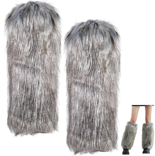 CABODYALS 1 Paar Kunstfell-Beinstulpen, flauschig, pelzig, für den Winter, flauschig, warm, lang, dick, Stiefel, Schuhe, Überzüge, Socken, Ärmel für Damen, Kostüme, Weihnachten, Halloween, Zubehör