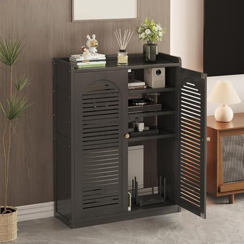 HARELA Armario de Almacenamiento para Router WiFi, Caja de Almacenamiento para Router módem de pie, Regleta de enchufes y Organizador de Cables Ocultos(Black,38.2x23.2x9.8in)