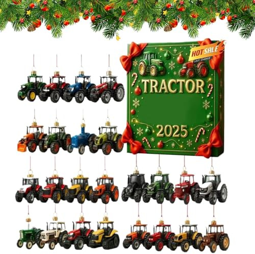 Adventskalender 2025 Kinder Traktoren, Adventskalender Traktor Modellbau, 24 Traktor-Weihnachtsdekorationen, Countdown Für Winterurlaub, Party, Zuhause, Schaufensterdekoration