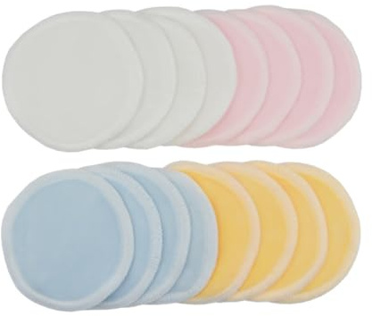 ABOOFAN 16 Stück 8cm Bambusfaser Abschminkpads waschbare doppellagige nachhaltige Make up Entferner Gesichtsreinigungspads in Blau Weiß Gelb je 4 Stück inkl 1 Zugbeutel 20 * 20