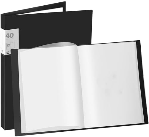 1 x A3-Präsentationsmappe, 40 Fächer, Präsentationsmappe mit transparenter Kunststoffhülle, Kunst-Präsentationsmappen (schwarz)