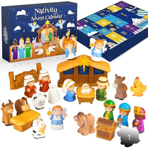 Calendario dell'Avvento Natività 25 pezzi Set di presepi per piccoli popoli carini Calendario dell'Avvento religioso per genitori e figli felici per bambini piccoli, ragazzi, ragazze per Natale