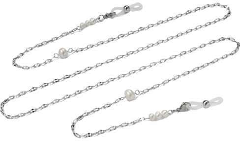 Stylish Pearl Beaded Crystal Eyeglasses Necklace for Women, Chic pearles Holders Chains pea(Silver)