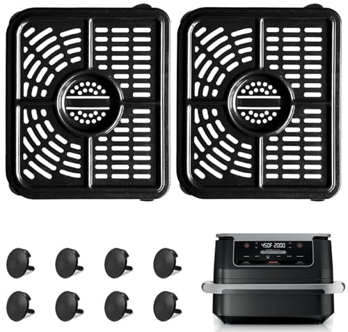 GXF Air Fryer Replacement Parts for Ninja Foodi AF500UK 10.4L 7-in-1 FlexDrawer Dual Zone Large Drawer, 2PCS Air Fryer Accessories Grill Pan Plate Crisper Tray with Rubber Bumpers, Dishwasher Safe