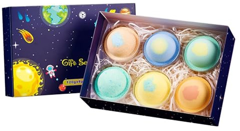 Badbollar för Kvinnor,6-delad Avslappnande Naturlig Ekologisk - Planetformade Badsaltbollar med Pysande | för Avkoppling, Spa, Dusch, Badkar, Familj, Födelsedag, Mors Dag