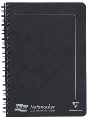 Clairefontaine 4852Z - Heft Europa Notemaker mit Spiralbindung 60 Blatt mikroperforiert 14,8x21 cm 90g liniert, 1 Stück, Schwarz