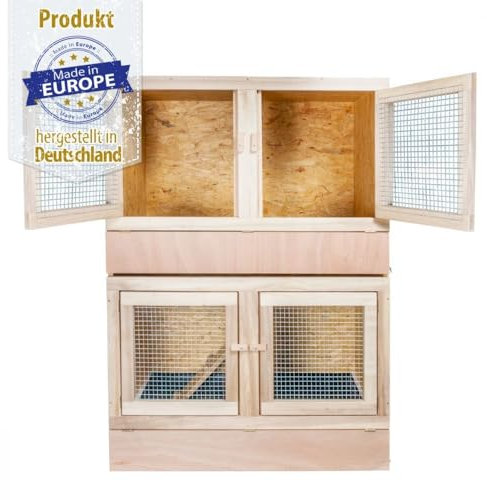 Kaninchenstall - 2 Ebenen - 100 x 60 - ohne Bodenrost - Holzstall - Kleintierstall