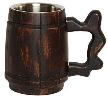 GoCraft Handmade Wooden Beer Mug with 18oz Stainless Steel Liner – Rustic Barrel Tankard for Men – Vintage Burnt Wood Beer Stein – Classic Pub Mug – Unique Beer Gift Idea – Barware Accessories