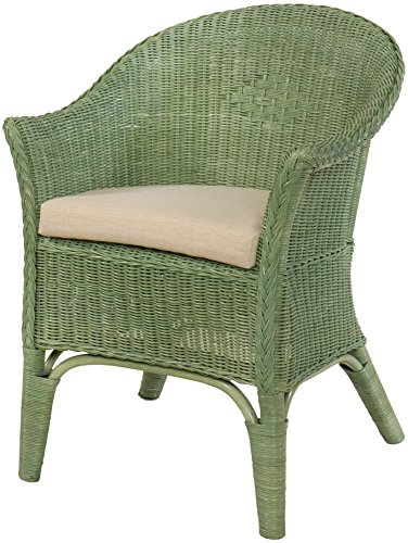 Rattan-Sessel Natur/Esszimmersessel Korb-Sessel inkl. Polster Beige/Rattanmöbel Rattansessel Rattanstuhl mit Armlehnen Lounge Flechtsessel (mit Polster, Grün)