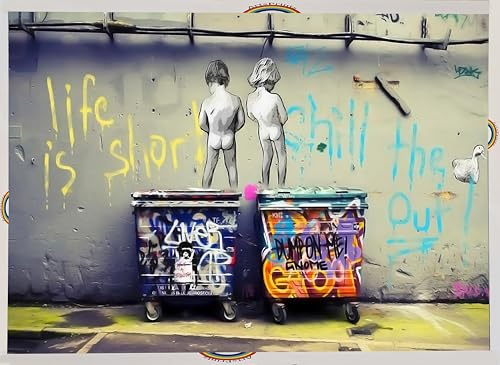 ARTSPRINTS Kunstdruck auf gerahmter Leinwand, Banksy, Life is Short Kids, Stoff-Leinwand, 24’’ x 16 inch(60x 40 cm) -18mm depth