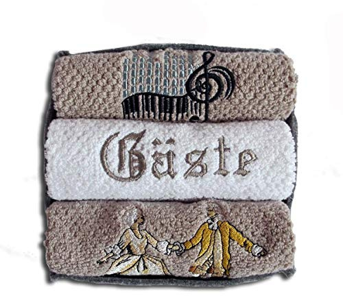 Bestickte Gästehandtücher 3er-Set mit Motiv Barock-Tanzpaar | personalisiert mit Monogramm, in einer Filzbox