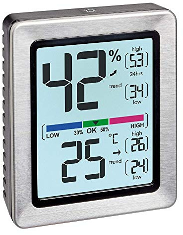 TFA Dostmann 30.5047.54 EXACTO Digitales Thermo-Hygrometer, besonders genau mit Präzisionssensor (Edelstahl mit Batterie)