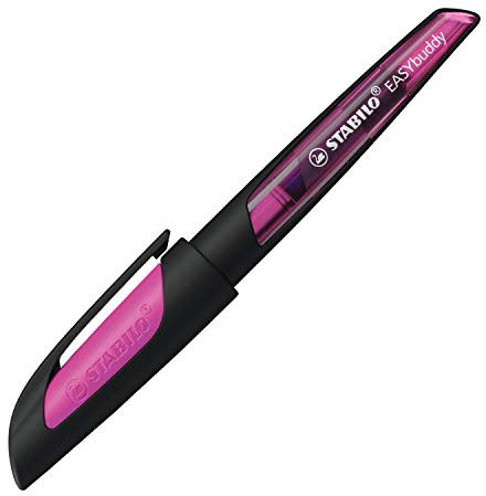 STABILO - Schulfüller mit Standard-Feder M - EASYbuddy in schwarz/magenta - Schreibfarbe blau (löschbar) - Einzelstift - inklusive Patrone