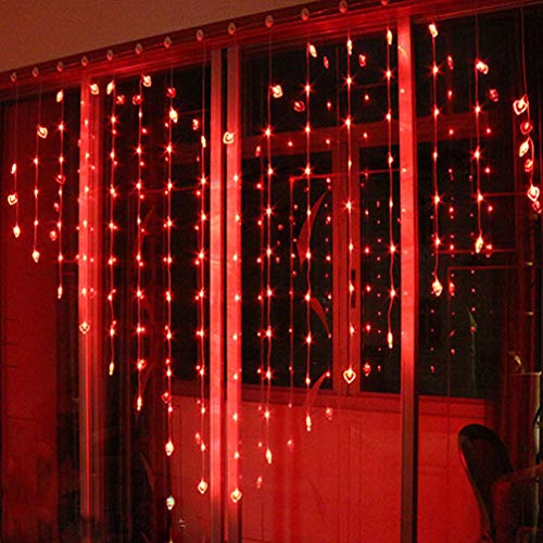 OSALADI LED Curtain Lights: Heart Shaped Curtain Lights,Waterfall Lights, for Backdrop, for Bedroom (Red Light)