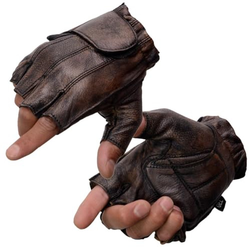 Milwaukee Leather Men's Fingerless Distressed Brown Leather Gloves w/Gel Palm MG7561