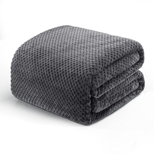 Exclusivo Mezcla mjuk våffla fleece king size sängfilt, 230 x 265 cm | Lätt plysch mörkgrå filt för säng, soffa, mjukt mysigt fluffigt sängöverkast för sovrum, snygg heminredning, alla årstider