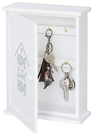 Relaxdays Cassetta Portachiavi da Muro, in Legno, Design Sweet Home, Rustico, Appendichiavi, 29 x 22 x 8 cm, Bianco, Ferro