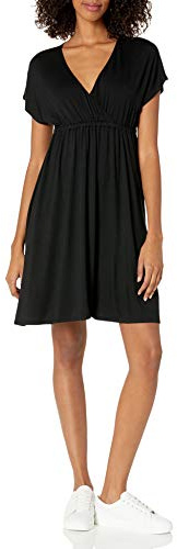 Amazon Essentials Women's Casual Surplice Dress for Beach and Wedding Guest Wear (Available in Plus Size), Black, XL