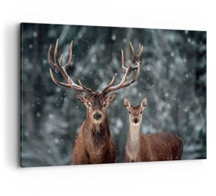 ARTTOR Wandbilder Dekoration Wohnzimmer Hirsch Rentier Reh Bilder auf Leinwand 120x80cm Leinwandbild Schlafzimmer Küche Deko Wand Kunstdruck Art Groß XXL Wanddeko Bild Wall Decor Canvas AA120x80-5060