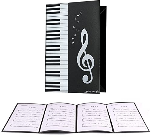 Bymivofun Carpeta de partituras de 4 caras, archivador desplegable A4, para piano, guitarra, violín, papel, documentos, amantes de la música, estudiantes