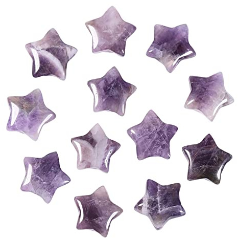 Nupuyai 12 STK. Stern Edelstein Handschmeichler Kristall Glückssterne Deko | 1,5 cm Amethyst Stern Deko, Handschmeichler Glücksbringer, Sternsteine für DIY-Schmuck, Deko Steine für Vase Zuhause