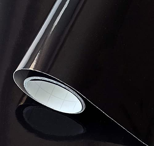 Papier Adhesif pour Meuble Noir Brillant Film Adhesif pour Mur Cuisine Fenêtre Salle de Bain Cristal Vinyle Decoratif Impermeable Stickers Meubles 40x300 cm