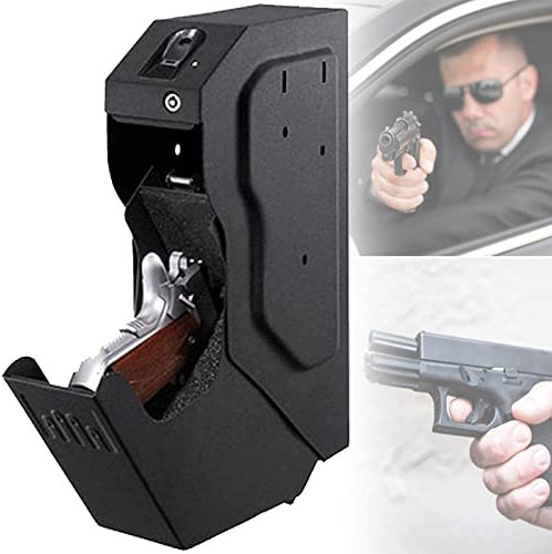 XYEJL Handgun Safe Box,Pistols Gun Safes,Under Desk Handgun Holder, Mini Pistol Safe with Biometric Fingerprint or Keypad Lock,Firearm Safety Device for Home Security