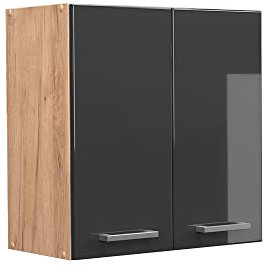 Vicco Hängeschrank R-Line, hängender Küchenschrank, Anthrazit Hochglanz/Goldkraft Eiche, 60 cm