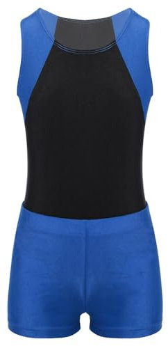 Kaerm Kinder Junge Turnanzug Ärmellos Ballettanzug Mit Shorts Gymnastik Trainingsanzug Farbblock Patchwork Trikotanzug Dancewear Blau 110-116