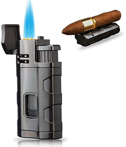 PROMISE Accendino antivento Storm Lighter 3 Jet Flame Butano Accendino ricaricabile per sigari, idea regalo(Gunmetal-I)