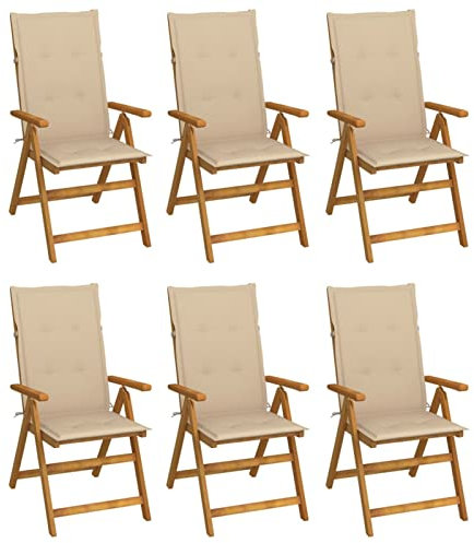 MOONAIRY Klappbare Gartenstühle 6 STK. mit Auflagen, Gartenmöbel, Balkonstühle, Hochlehner, Balkonmöbel, Bistrostuhl, Garten Stühle, Sit Möbel, Armlehnenstuhl, Massivholz Akazie