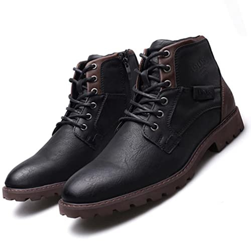 SWZEC Stivali da Motociclista Uomo Classici Impermeabili Stivali Stringati Vintage Combat Stivaletti Chukka Invernali Antiscivolo Comode Trekking Esterno Biker Boots Nero 46