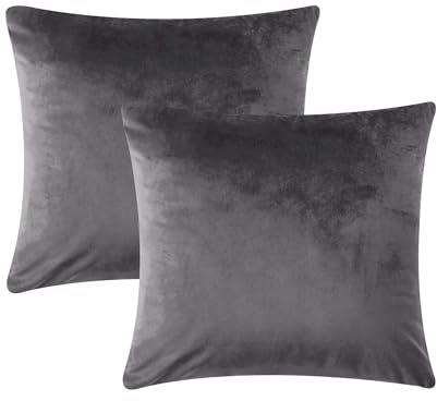 AMEHA Fundas Cojin 45x45 cm Terciopelo Decorativo, Suave y Moderna Funda de Almohada Cuadrada por Sala, Sofa, Dormitorio Decoracion con Cierre de Cremallera Oculta (Gris Oscuro)