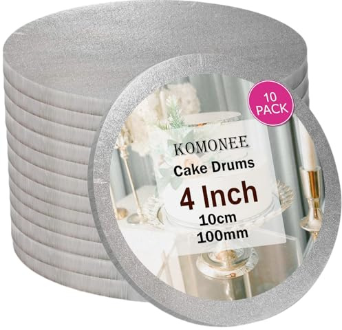 Cake Drum Boards 4 Inch Silver Round Baking Base For Home Parties Weddings Birthdays Cupcakes Display Stand (Pack Of 10)