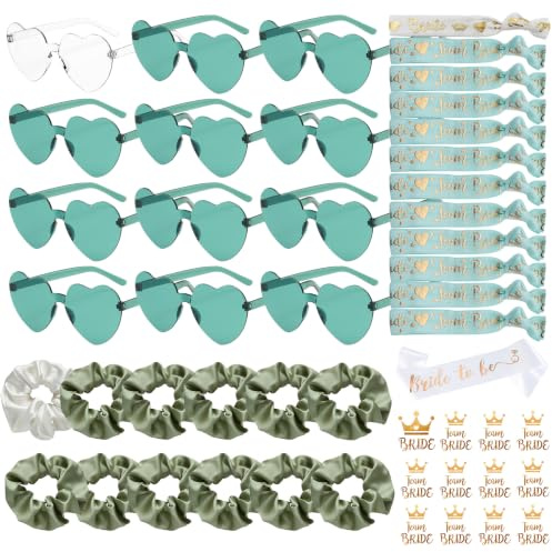 YeahBoom 49 Stück JGA Brille Team Braut Armbänder,Bride to Be Herz Brille Set,12Herz Sonnenbrille+12Bride Tattoo Aufkleber+12Bride Armband,Jungesellinnenabschied Frau Accessoires,JGA Deko Accessoires