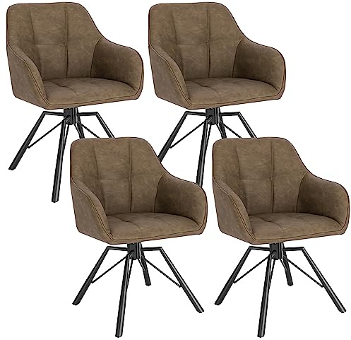 WOLTU Chaise Pivotante à 360°, Lot de 4, Chaise Salle à Manger Scandinave, en Similicuir Vintage, Assise Rembourrée, Pieds en Métal, Marron.