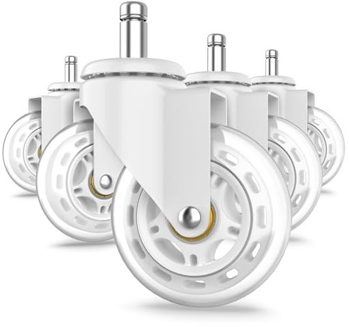 RAVN HAMAN Set di 5 Ruote per sedie da ufficio 11 mm x 22 mm bianco - Ruote per pavimenti duri fino a 250 kg - Ruote per sedie girevoli senza graffi - Rotelle in gomma per sedie da ufficio