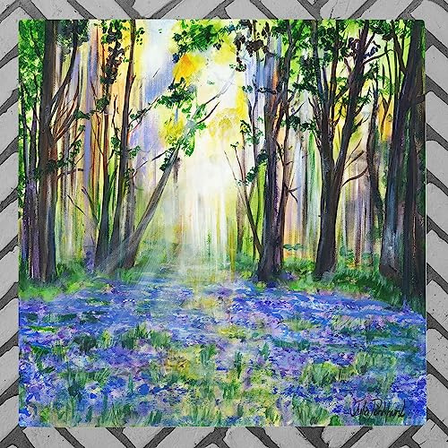 Global Designs Blue Bells Ceramic Tile Picture Floral Plaque Sign Floral Flowers Wall or Freestanding Art By Pankhurst Gallery 20x20cm