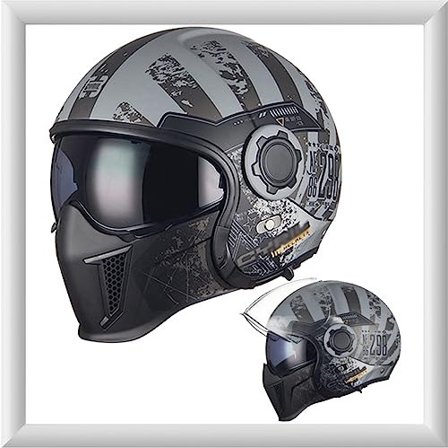 WYXAXNM Motorrad Jethelm für Damen und Herren mit Doppelvisier - Vintage Motorradhelm Integralhelme mit ECE 22.05 Zulassung - Abnehmbares Kinn - Modularer Halboffener Helm - Coole Persönlichkeit