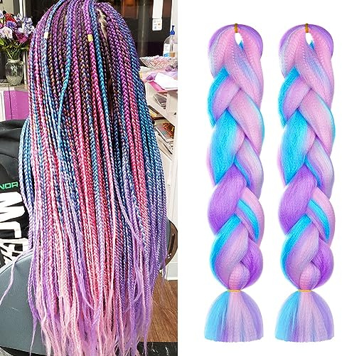 Aomig Rajout Cheveux Tresse, 2PCS Jumbo Braids, Crochet Twist Tressage | Rajout Meches Tresse Cheveux, Jumbo Braids Meches, 65cm Extension de Cheveux de Fibre Synthétique(4 couleurs)