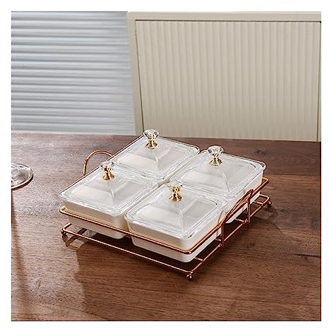 Salad Bowl Divided with Cover Metal Tray Removable Compartment Dip Bowls Used for Appetizer Fruit Ice Cream Candy Nuts Snacks Chip Dip Bowls Snack Bowl (Color : C)