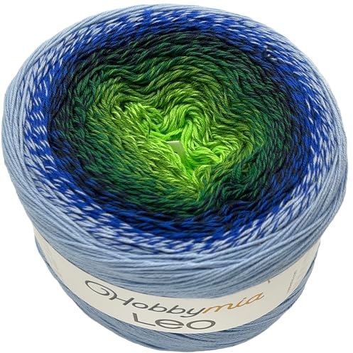 HobbyMia Leo mehrfarbig/Regenbogen-Garn – 250 g, 1000 m – 55 % Baumwolle und 45 % Polyacryl – S.Fine (1) – für alle Jahreszeiten – Häkel- und Strickgarn (1 Kuchengarn, 11306)