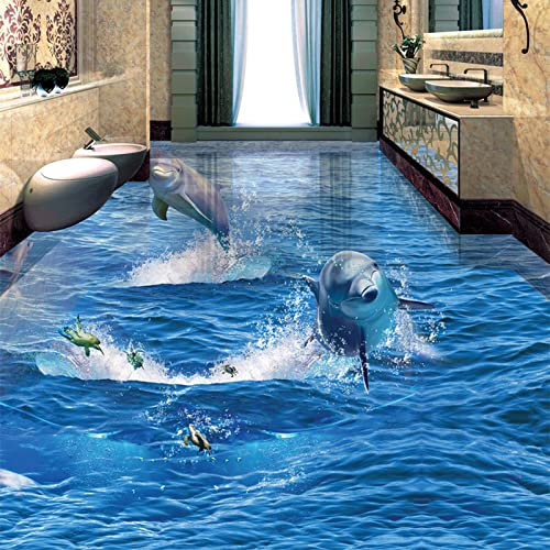 Passen Sie Bodenaufkleber 3D-Meereslebewesen Fototapete Tapete Delfin Blau Ablösbare Tapete Auf Bodenfliesen Für Küche Abziehen Und Kleben Tapete 300x210cm